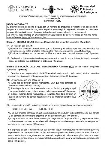 Examen de Biología (EBAU de 2024)