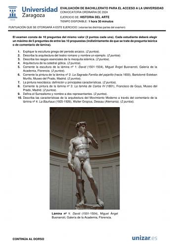 Examen de Historia del Arte (EvAU de 2024)