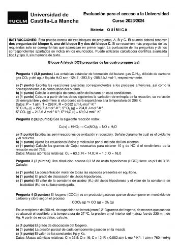 Examen de Química (EvAU de 2024)